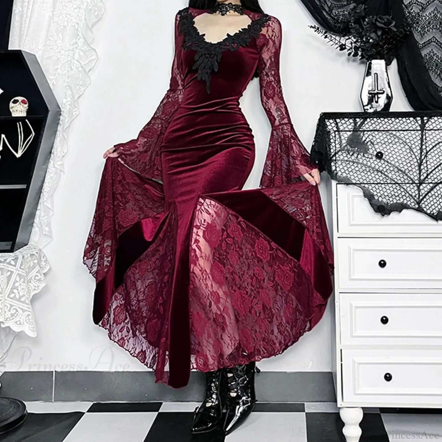 Red Lace Slim Fit Rebel Midi Dress