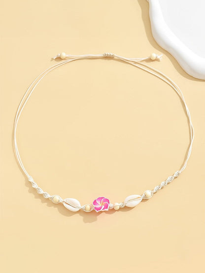 Red Shell Choker Necklace in Boho Style with Rose