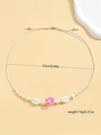 Red Shell Choker Necklace in Boho Style with Rose