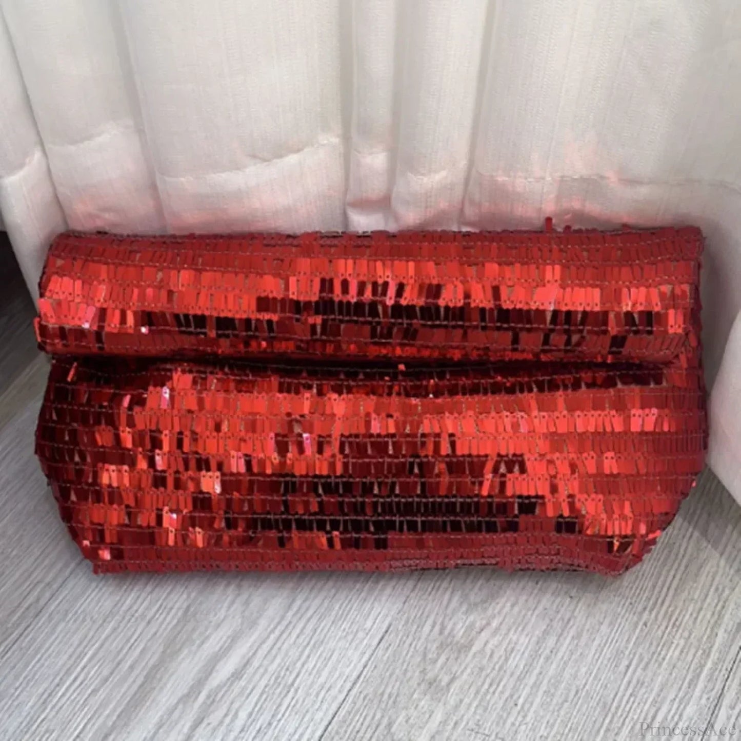 Red Sequin Leather Clutch Bag Wristlet