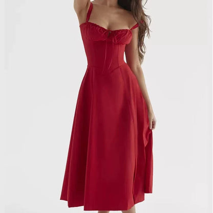 Aurora Floral Corset Midi Dress | Sweetheart Neckline, Slit Skirt, Spaghetti Straps