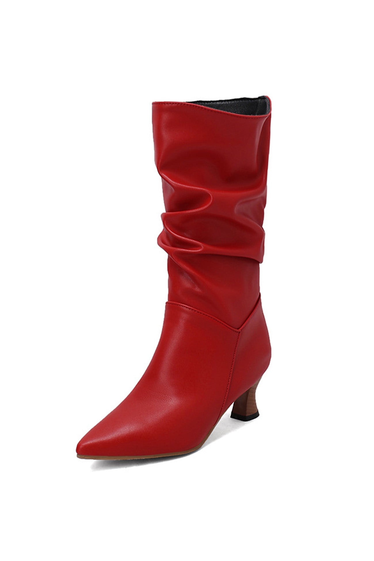 Stacked Block Heel Pointed-Toe Mid-Calf Boots