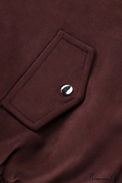 Reddish Brown Suede Collared Oversized Retro Coat
