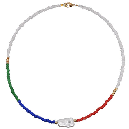 Baroque Pearl and Beaded Choker Necklace in Blue