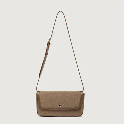Retro Canvas Faux Leather Crossbody Foldover Bag - Brown