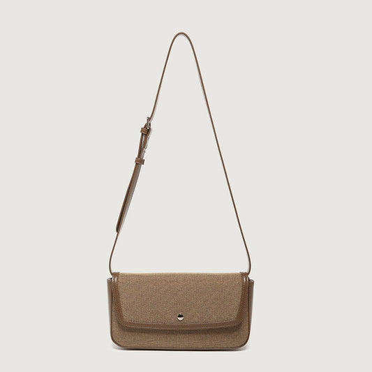 Retro Canvas Faux Leather Crossbody Foldover Bag - Brown