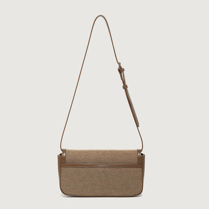 Retro Canvas Faux Leather Crossbody Foldover Bag - Brown