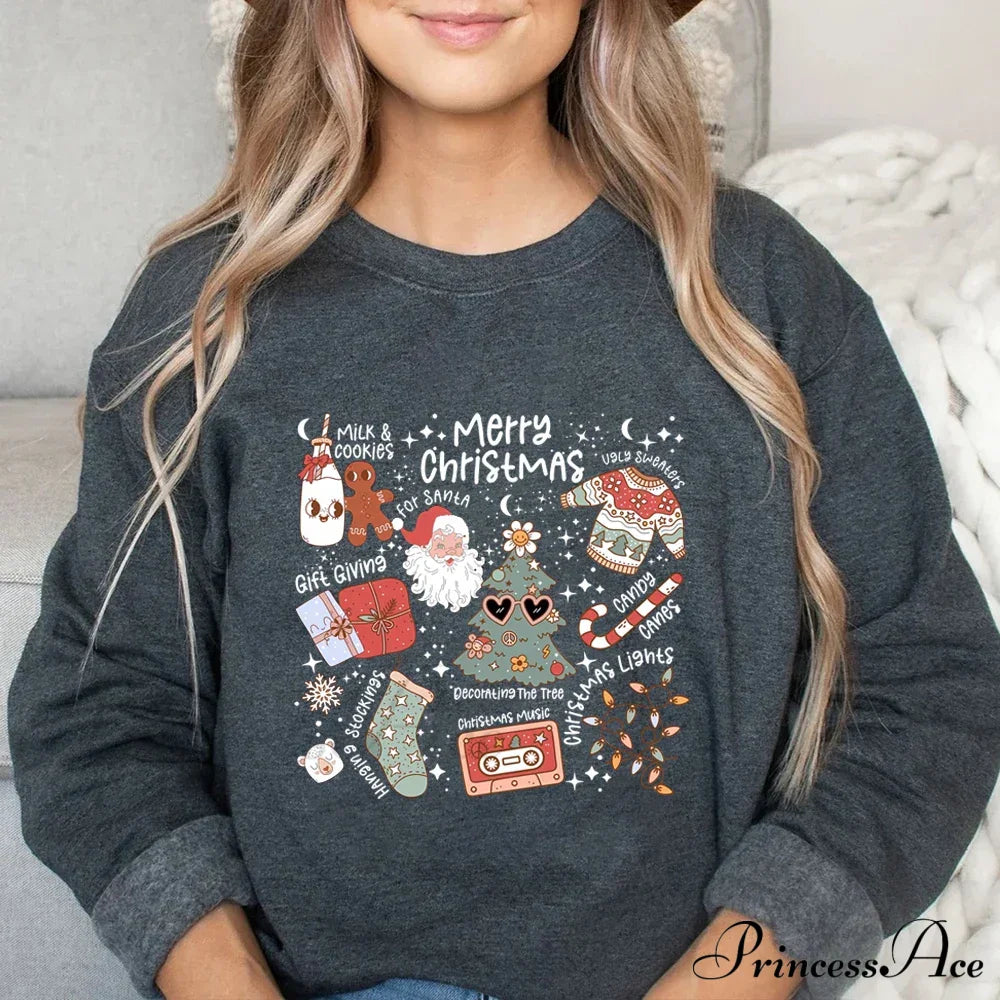 Retro Cheerful Aesthetic Santa Warm Hoodie