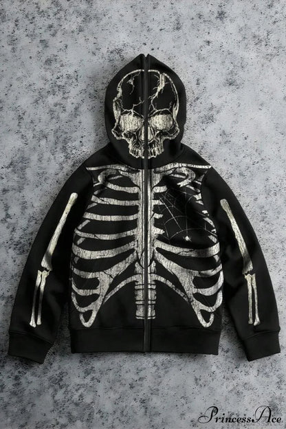 Retro Harajuku Skull Print  Hoodie