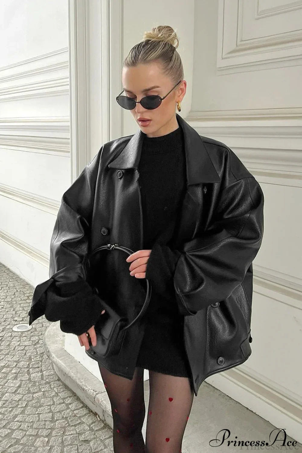 Retro Leather Blazer Collar Elegant Coat