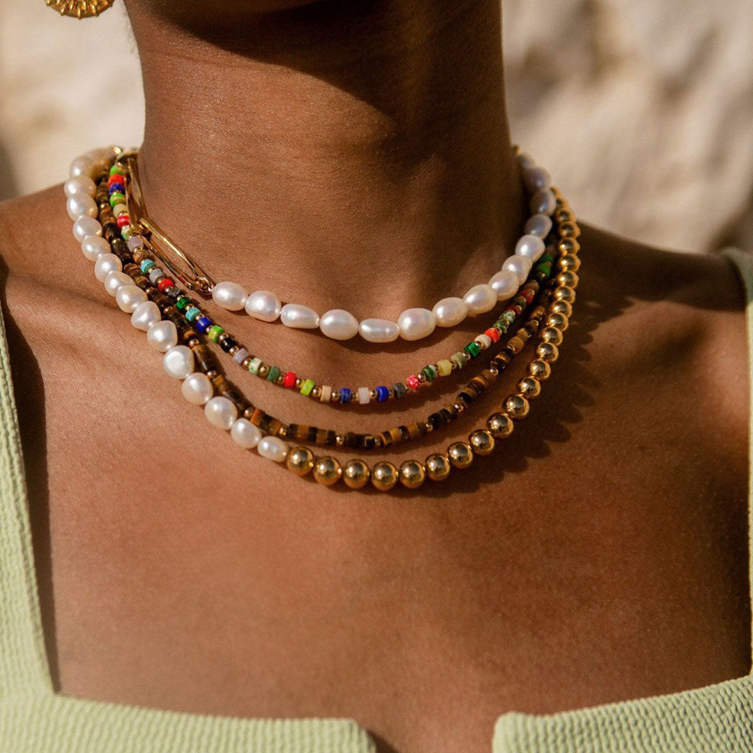 Mixed Color Enamel Beaded Choker Necklace