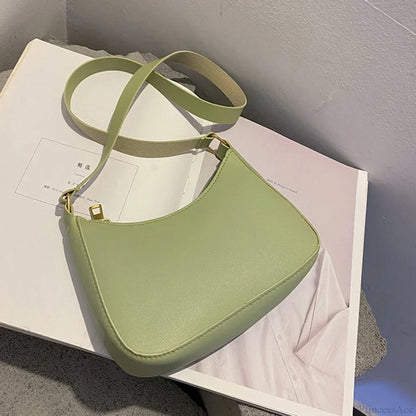 Retro Solid Color PU Leather Underarm Bag