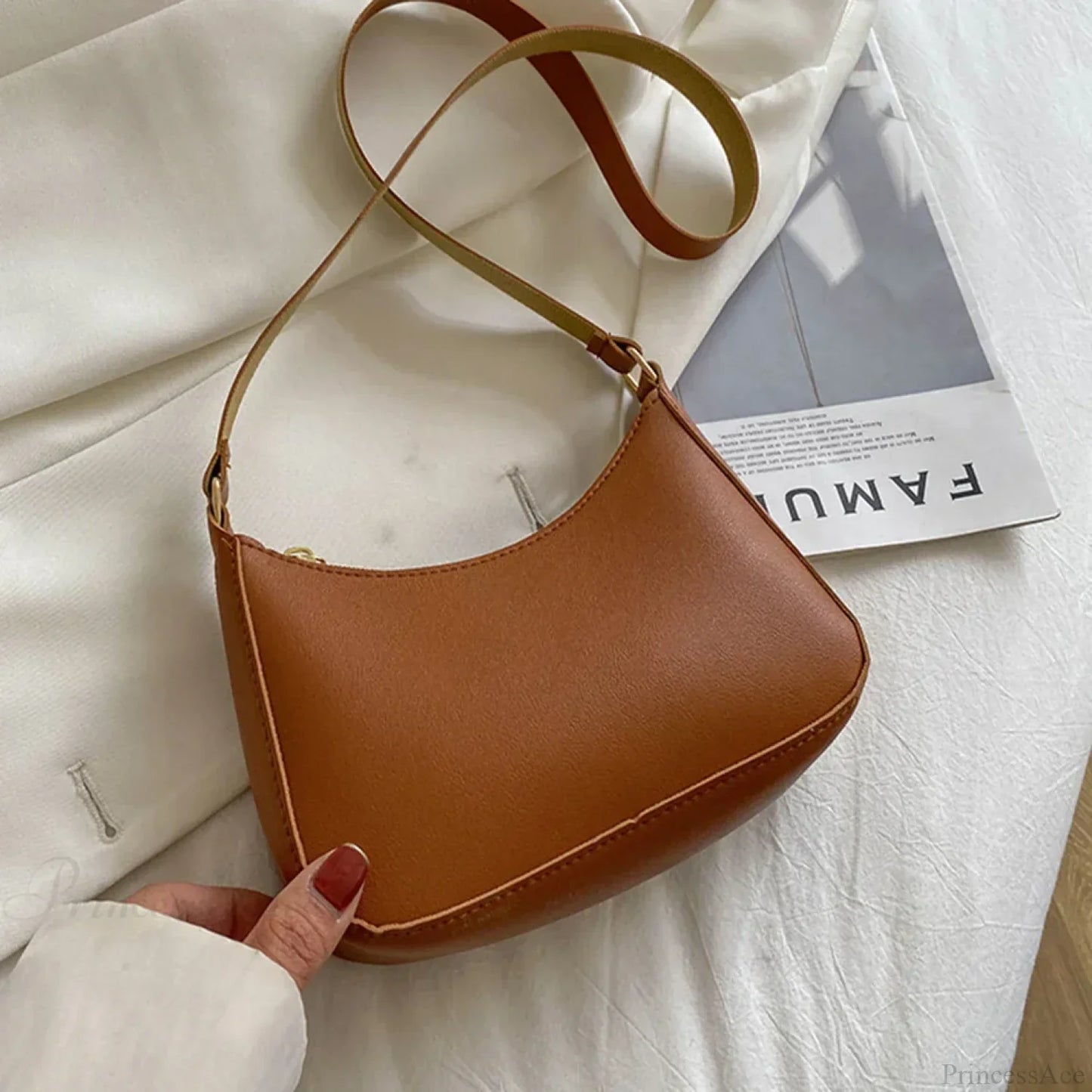 Retro Solid Color PU Leather Underarm Bag