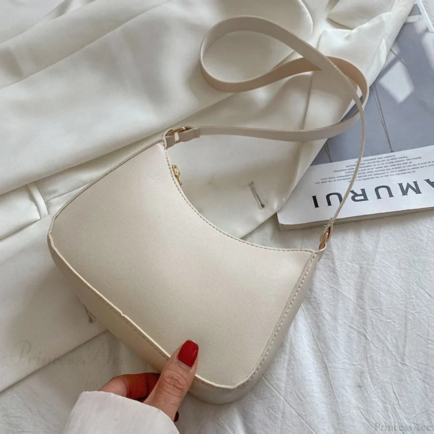 Retro Solid Color PU Leather Underarm Bag