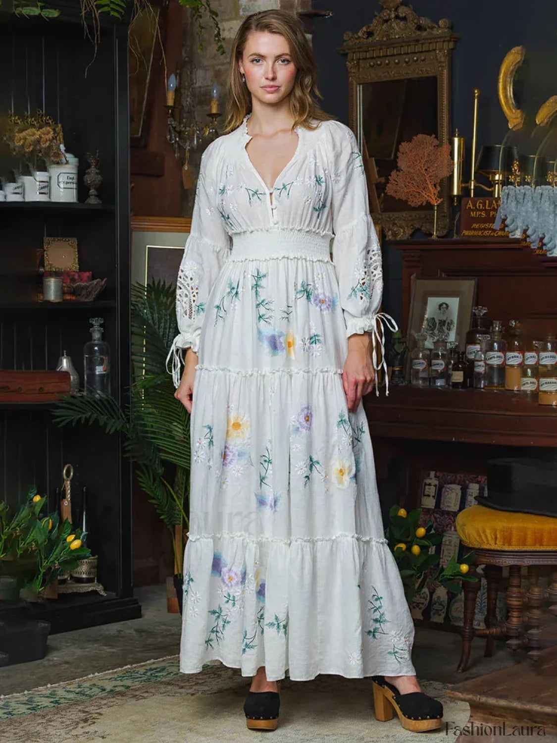 Retro V-Neck Elastic Boho Dress