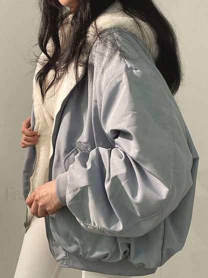 Reversible Oversize Fleece Hooded Jacket