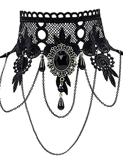 Lace Tattoo Choker Necklace Punk Fashion Jewelry for Women and Girls Vintage Gothic Style with Artificial Gemstones
