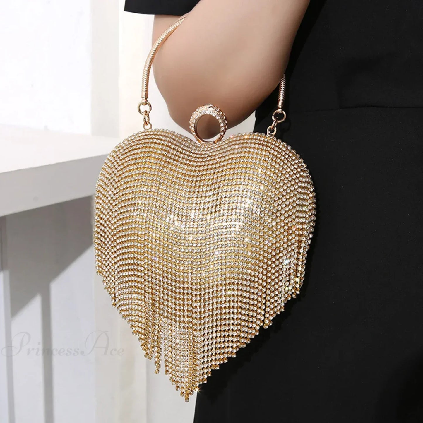 Rhinestone Heart Pattern Silver Evening Clutch Wedding Bridal Purse