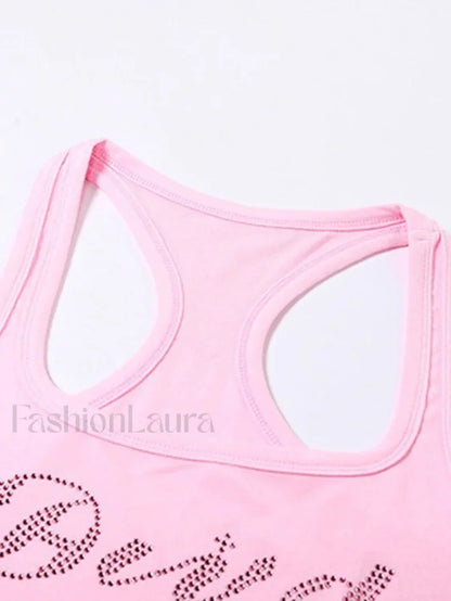 Rhinestone Letter Cropped Tank Top