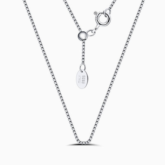 Rhodium Plated 0.6MM Box Link 18 Inch Sterling Silver Chain Necklace