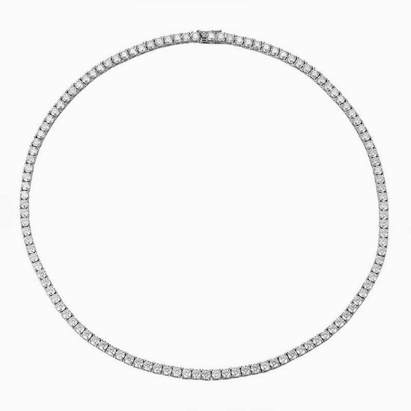 Rhodium Plated 4MM Cubic Zirconia Tennis Chain Necklace in Sterling Silver