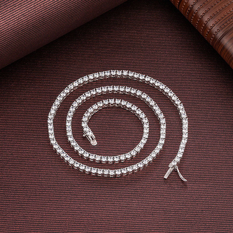 Rhodium Silver 3MM Cubic Zirconia Tennis Necklace