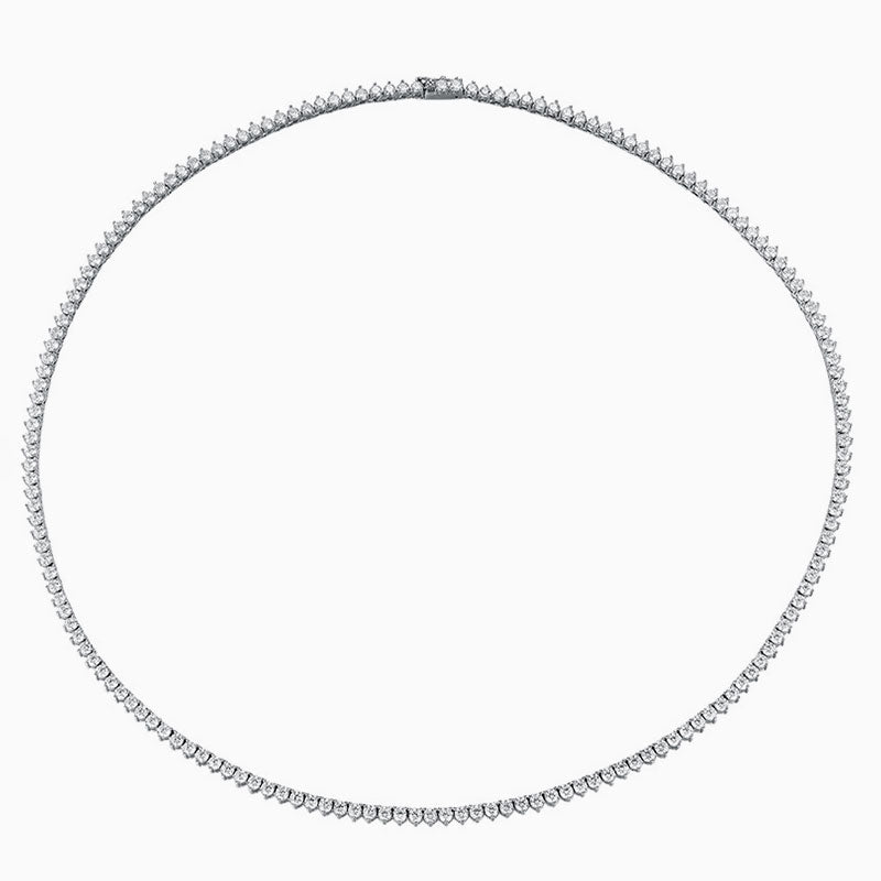 Rhodium Plated 3MM Moissanite Tennis Necklace in Sterling Silver