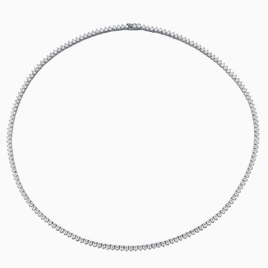 Rhodium Plated 3MM Moissanite Tennis Necklace in Sterling Silver