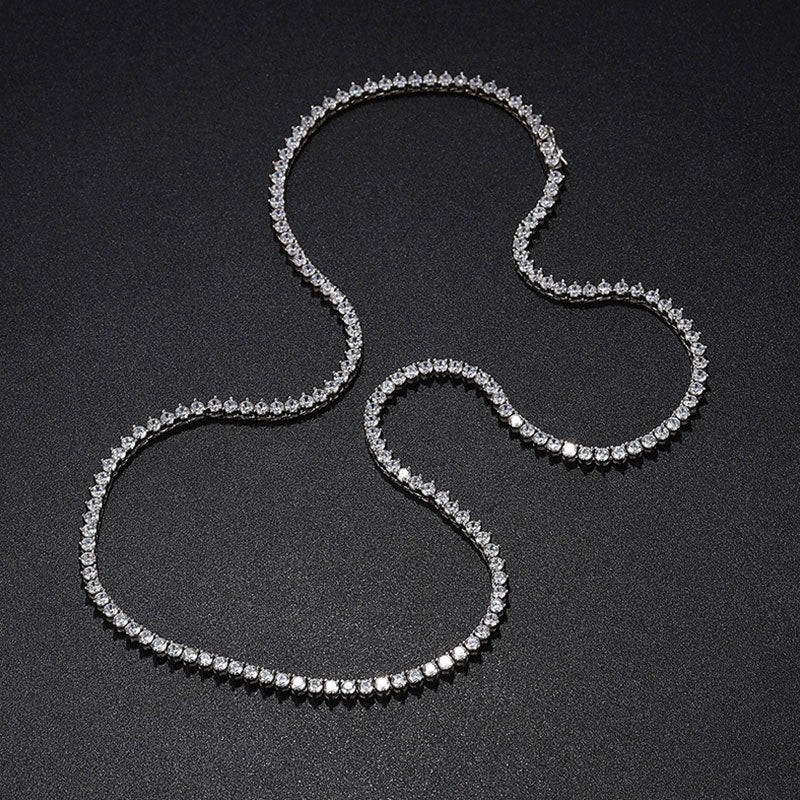 Rhodium Plated 3MM Moissanite Tennis Necklace in Sterling Silver