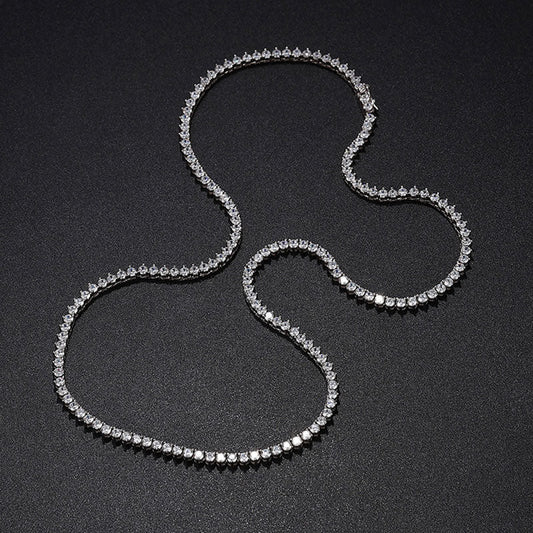 Rhodium Plated 3MM Moissanite Tennis Necklace in Sterling Silver