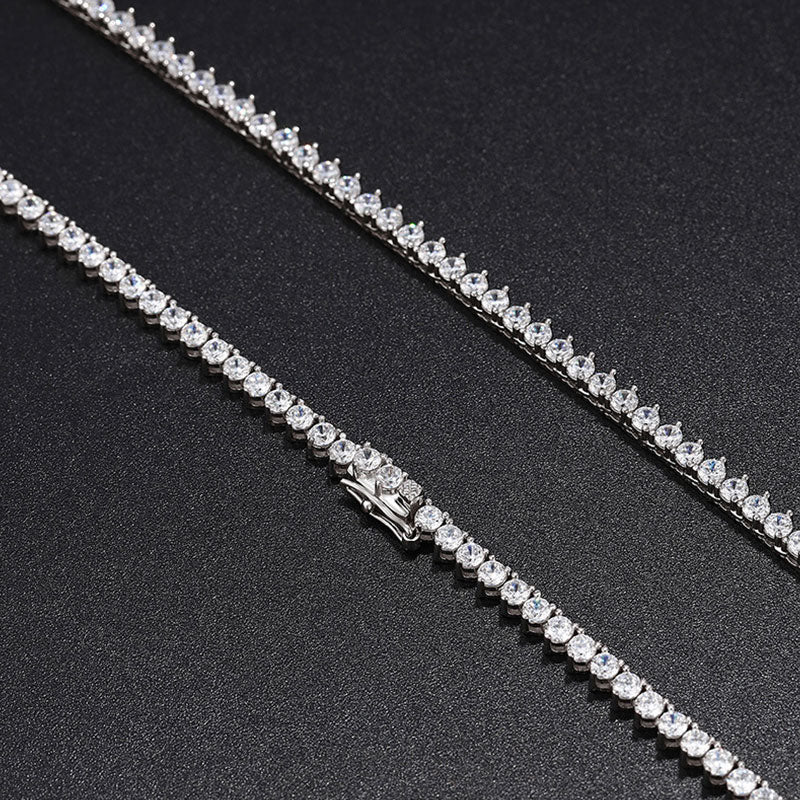 Rhodium Plated 3MM Moissanite Tennis Necklace in Sterling Silver