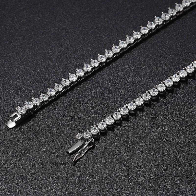 Rhodium Plated 3MM Moissanite Tennis Necklace in Sterling Silver