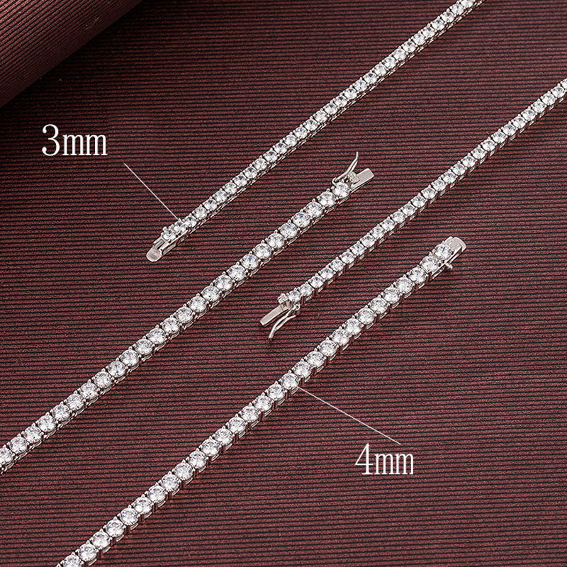 Rhodium Plated 4MM Cubic Zirconia Tennis Chain Necklace in Sterling Silver