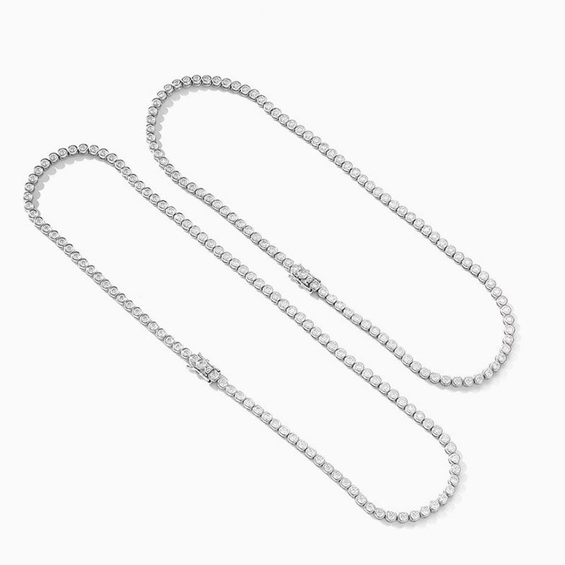 Rhodium Plated Sterling Silver 2MM Moissanite Tennis Necklace