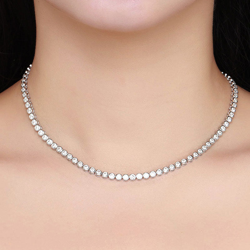 Rhodium Plated Sterling Silver 2MM Moissanite Tennis Necklace