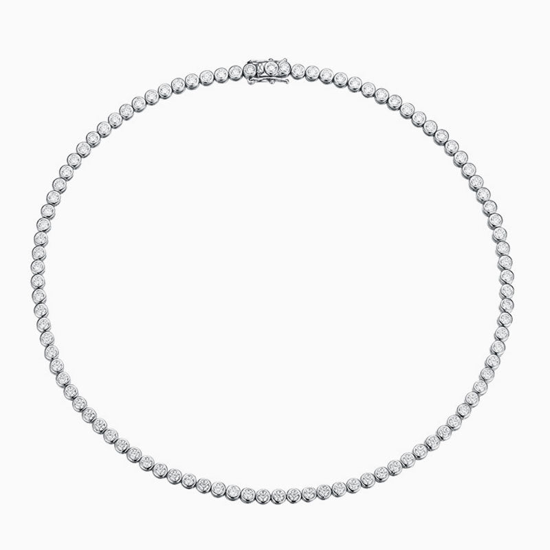 Rhodium Plated Sterling Silver 2MM Moissanite Tennis Necklace