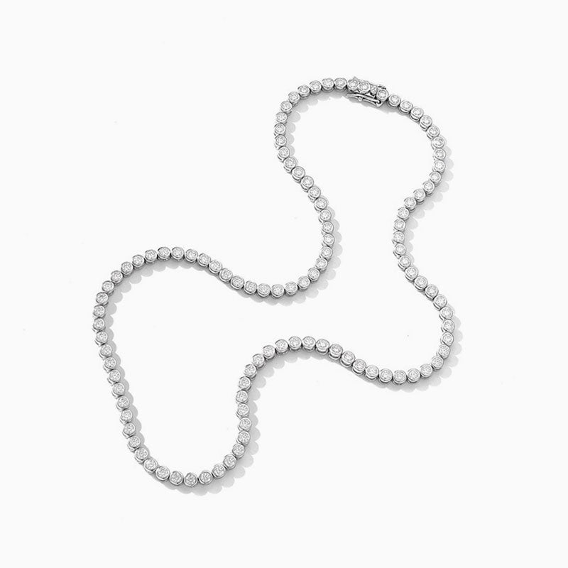 Rhodium Plated Sterling Silver 3MM Moissanite Tennis Necklace