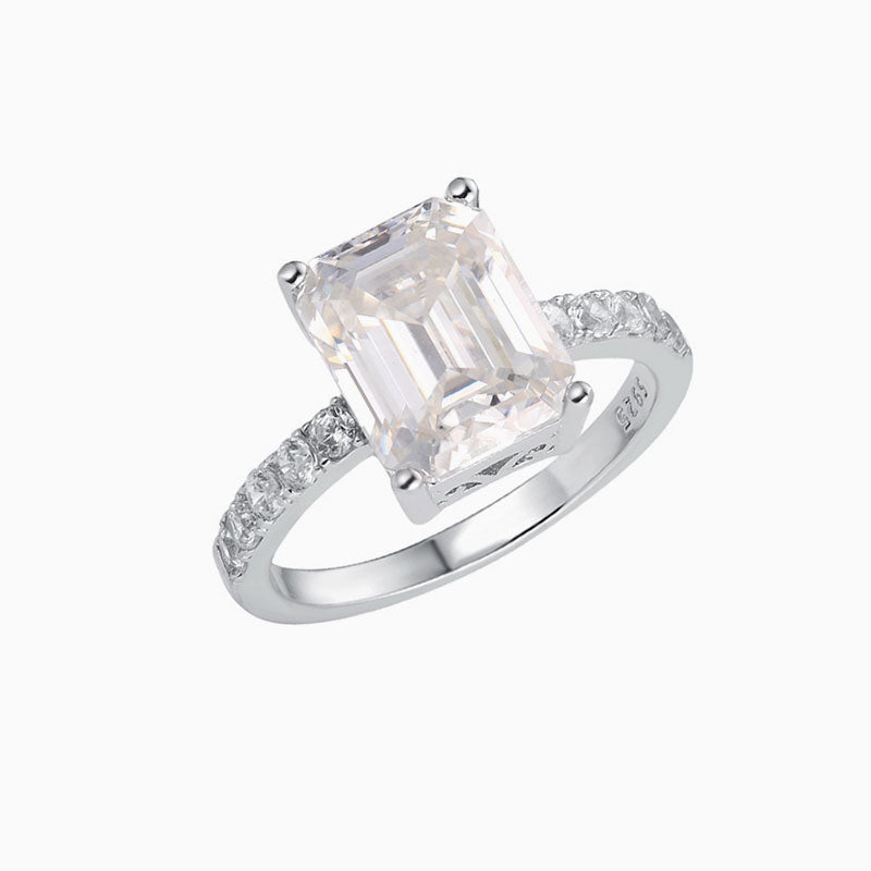 Rhodium Plated Silver Emerald Cut Moissanite Half Eternity Band