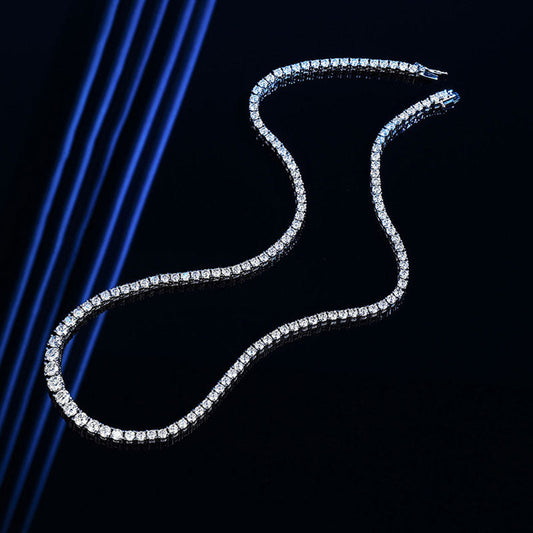 Rhodium Plated Sterling Silver Moissanite Tennis Necklace