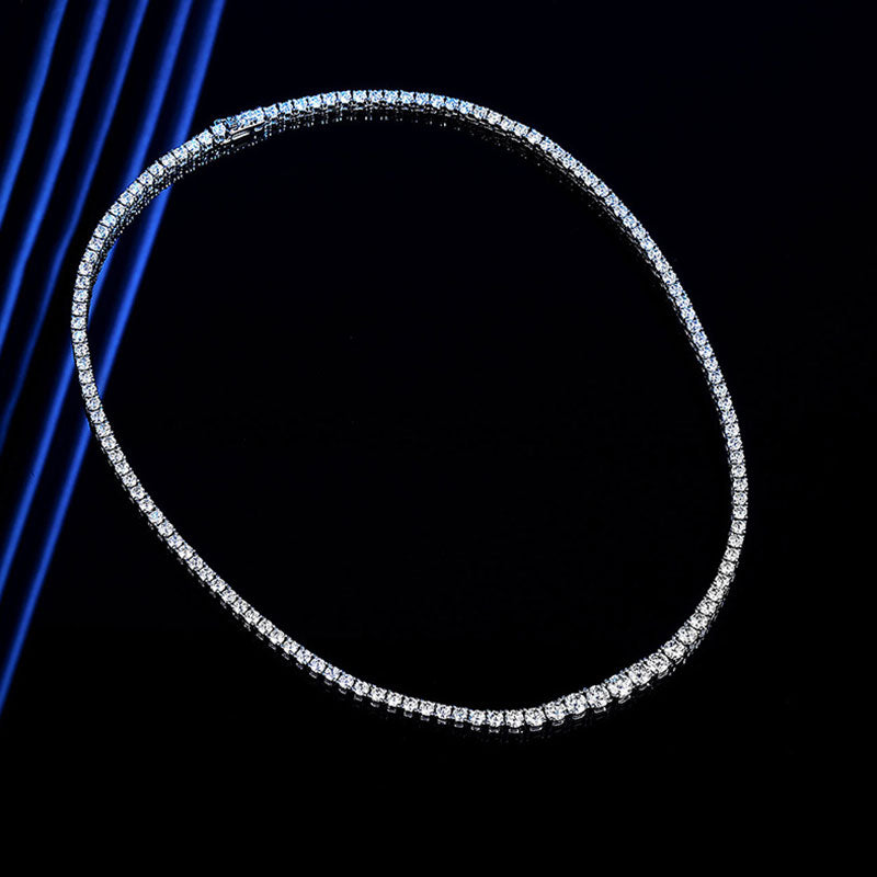 Rhodium Plated Sterling Silver Moissanite Tennis Necklace