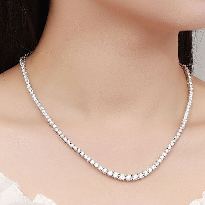 Rhodium Plated Sterling Silver Moissanite Tennis Necklace