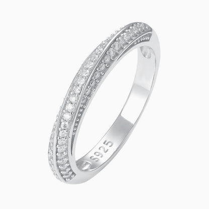 Rhodium Plated Sterling Silver Twisted Ring with Round Cut Moissanite Pave