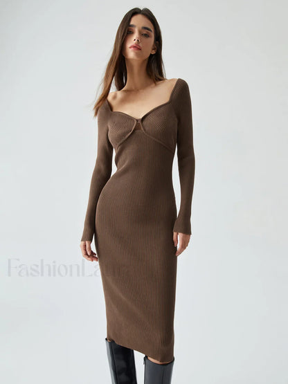Ribbed Knit Bodycon Trendy Wrap Sweater Midi Dress