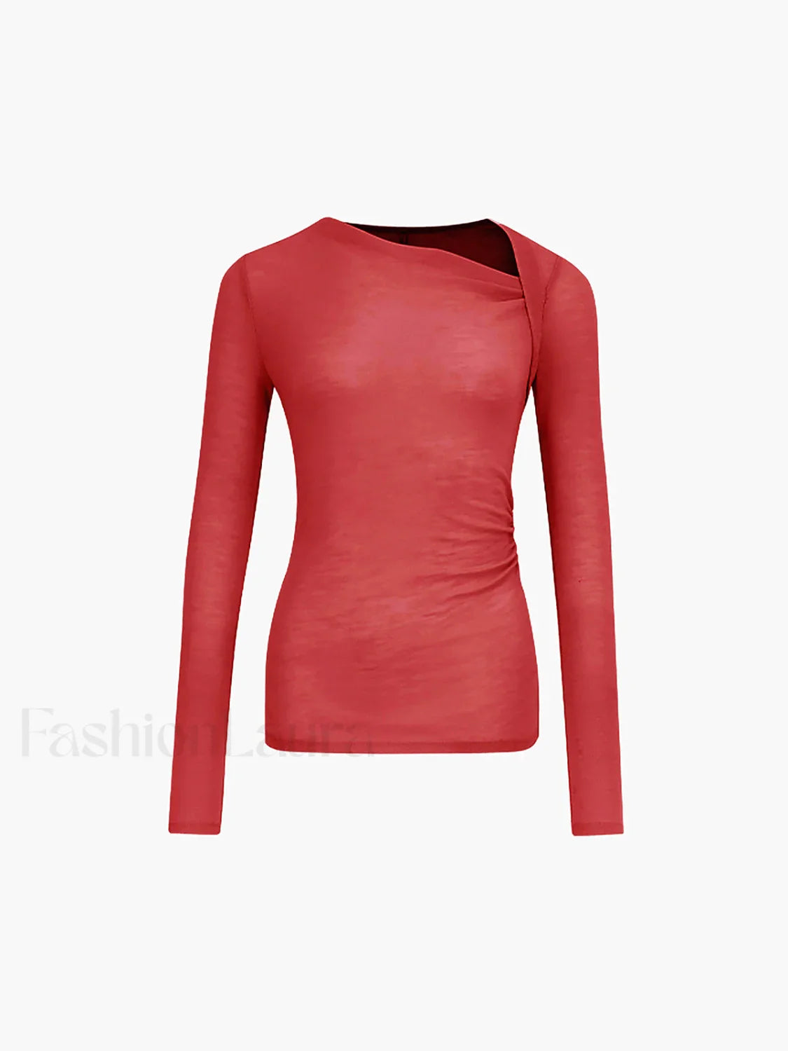 Ribbed Knit Long Trendy Sleeve Asymmetric Shirt