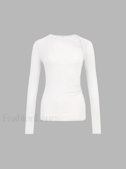 Ribbed Knit Long Trendy Sleeve Asymmetric Shirt