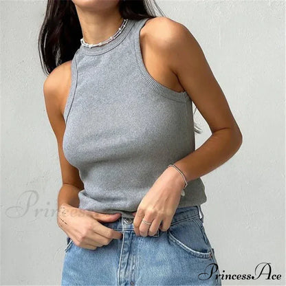 Ribbed Knitteds Neck Summer Shirts White Black Casual Sport Vest Off Shoulder Green Women's Tank top