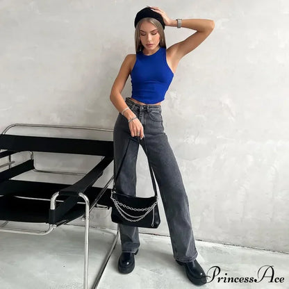 Ribbed Solid Women Skinny O-Neck Sleeveless Body-Shaping All-Matching Vest Female Streetwear Clothing Tank top