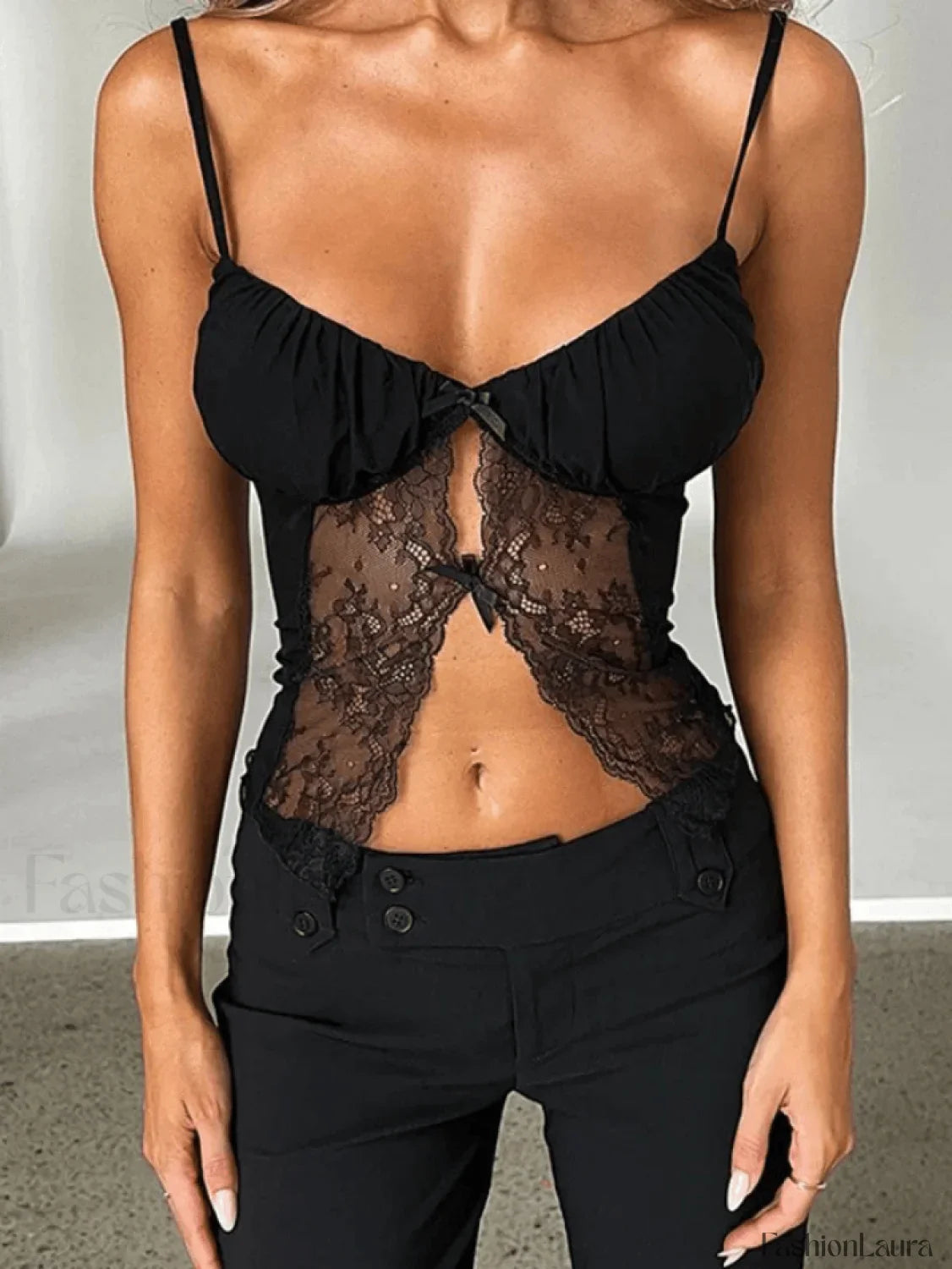 Ribbon Lace Patchwork Cutout Cami Top