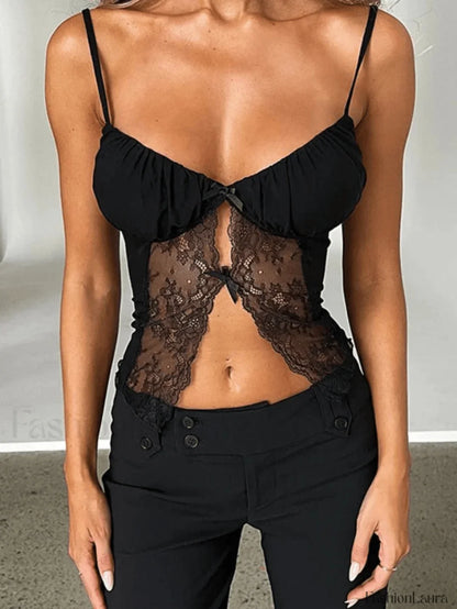 Ribbon Lace Patchwork Cutout Cami Top