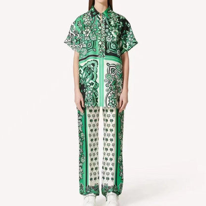 KittenAlarm - Riley Short Sleeve Bandana Print Top & Straight Pants Set